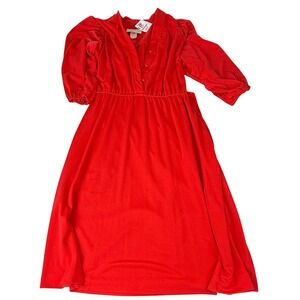 Vintage 1970s Red Midi Dress Shelly's Place Union Made USA‎ Puff Sleeve